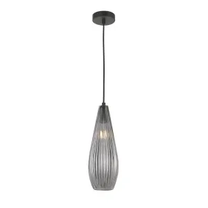 Telbix Elkin 1 Light Rippled Glass Pendant Light (E27) Smoke and Black by Telbix, a Pendant Lighting for sale on Style Sourcebook