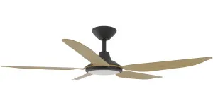 Calibo Storm 48" (1220mm) 5 Blade 18W Tricolour LED Light Indoor/Outdoor DC Ceiling Fan & Remote Black & Bamboo by Calibo, a Ceiling Fans for sale on Style Sourcebook