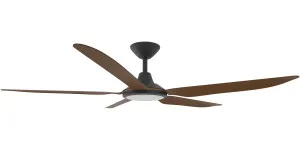 Calibo Storm 56" (1430mm) 5 Blade 18W Tricolour LED Light Indoor/Outdoor DC Ceiling Fan & Remote Black & Koa by Calibo, a Ceiling Fans for sale on Style Sourcebook