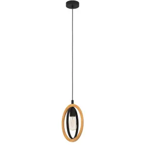 Eglo Basildon 1 Light Pendant Light Black and Wood by Eglo, a Pendant Lighting for sale on Style Sourcebook