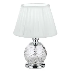 Telbix Vivian Silk White Shade With Glass Base Table Lamp Chrome by Telbix, a Table & Bedside Lamps for sale on Style Sourcebook