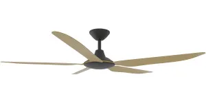 Calibo Storm 56" (1430mm) 5 Blade Indoor/Outdoor DC Ceiling Fan and Remote Black & Bamboo by Calibo, a Ceiling Fans for sale on Style Sourcebook