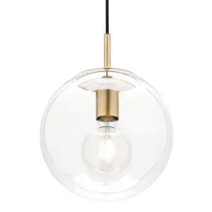 Madrid Clear Sphere Pendant Light With Brushed Brass Metalware Small by Mercator, a Pendant Lighting for sale on Style Sourcebook