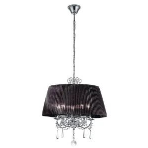 Eglo Diadema Pleated Organza Black Shade And Crystal Drops Pendant Light 5 Light by Eglo, a Pendant Lighting for sale on Style Sourcebook