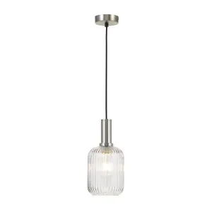 Small Telbix  Bonura 1 Light Rippled Glass Pendant (E27) Clear with Nickel by Telbix, a Pendant Lighting for sale on Style Sourcebook