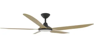 Calibo Storm 42" (1070mm) 5 Blade 18W Tricolour LED Light Indoor/Outdoor DC Ceiling Fan & Remote Black & Bamboo by Calibo, a Ceiling Fans for sale on Style Sourcebook