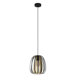 Black & Brass Eglo Encinitos Pendant Light (E27) Oval by Eglo, a Pendant Lighting for sale on Style Sourcebook