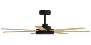 Calibo Alula 60" (1524mm) 7 Blade Indoor/Outdoor DC Ceiling Fan with 24W Light & Remote Black & Bamboo by Calibo, a Ceiling Fans for sale on Style Sourcebook