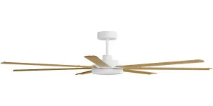 Calibo Alula 80" (2032mm) 7 Blade Indoor/Outdoor DC Ceiling Fan with 24W Light & Remote White & Teak by Calibo, a Ceiling Fans for sale on Style Sourcebook