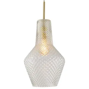 Calibo Avian Diamond Cut Glass 1 Light Pendant Gold and Clear by Calibo, a Pendant Lighting for sale on Style Sourcebook