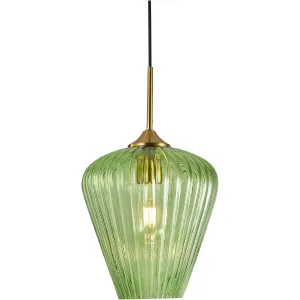 Calibo Ribbon Fluted Glass 280mm Pendant Light Green by Calibo, a Pendant Lighting for sale on Style Sourcebook