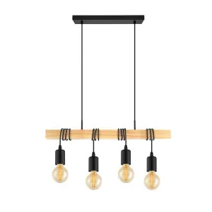 Eglo Townshend Bar Timber And Black Pendant Light 4 Light by Eglo, a LED Lighting for sale on Style Sourcebook