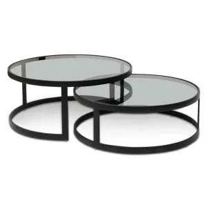 Ex Display - Sweeney Nested Grey Glass Coffee Table - Black Base by Interior Secrets - AfterPay Available by Interior Secrets, a Coffee Table for sale on Style Sourcebook