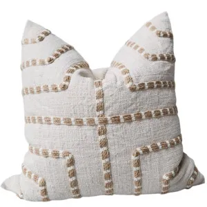 LAST ONE - Maya Embroidery Linen Cushion 55cm Square - Natural | White by Macey & Moore, a Quilts & Bedspreads for sale on Style Sourcebook