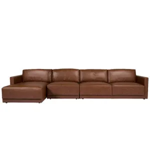 Haven Tan Leather Chaise Sofa - 4 Seater by James Lane, a Sofas for sale on Style Sourcebook