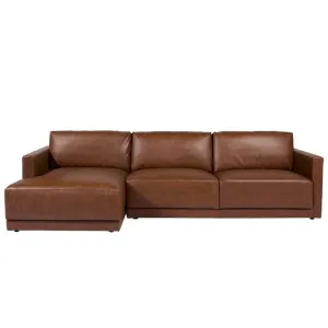 Haven Tan Leather Chaise Sofa - 3 Seater by James Lane, a Sofas for sale on Style Sourcebook