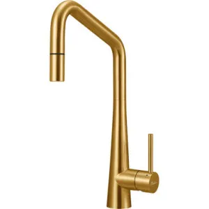 Essente Square Gooseneck Stainless Steel Pull-Out Sink Mixer | Made From Brass In Gold By Oliveri by Oliveri, a Kitchen Taps & Mixers for sale on Style Sourcebook