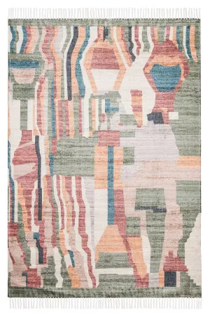 Fern Green and Orange Multi-Colour Abstract Tribal Indoor Outdoor Rug by Miss Amara, a Contemporary Rugs for sale on Style Sourcebook