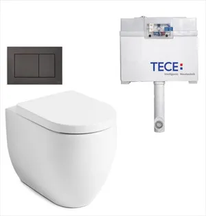 Flo Rimless In-wall Toilet Suite S&P Trap with Square ABS Gloss Black Button by Tece, a Toilets & Bidets for sale on Style Sourcebook