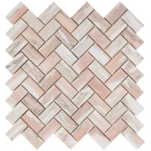 Oslo Norwegian Rose Marble Natural Product Herringbone Honed Mosaic by Beaumont Tiles, a Mosaic Tiles for sale on Style Sourcebook