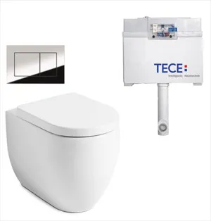 Flo Rimless In-wall Toilet Suite S&P Trap with Square ABS Chrome Button by Tece, a Toilets & Bidets for sale on Style Sourcebook