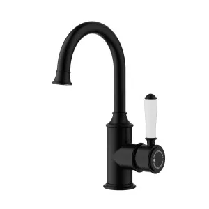 Clasico Gooseneck Basin Mixer Ceramic Handle Matt Black by Ikon, a Bathroom Taps & Mixers for sale on Style Sourcebook