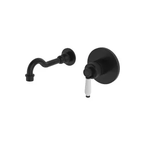 Eleanor Wall Basin Set Matte Black White Handle by Fienza, a Bathroom Taps & Mixers for sale on Style Sourcebook