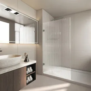 Covey Frameless Single Panel With Narrow Line Fluted Glass Shower Screen Gun Metal by Covey, a Shower Screens & Enclosures for sale on Style Sourcebook