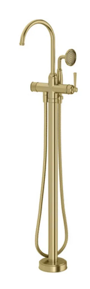 Cromford Floor Mounted Bath Mixer With Hand Shower | Made From Brass In Gold By Phoenix by PHOENIX, a Bathroom Taps & Mixers for sale on Style Sourcebook