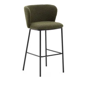 Ciselia stool in green bouclé and black steel, height 75 cm, FSC Mix Credit by Kave Home, a Bar Stools for sale on Style Sourcebook