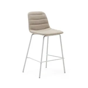 Zunilda stool in beige chenille and steel with matt white finish height 65 cm FSC 100% by Kave Home, a Bar Stools for sale on Style Sourcebook