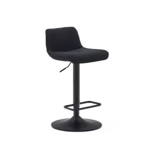 Zenda stool in black chenille and matt black steel 81-102 cm FSC 100% by Kave Home, a Bar Stools for sale on Style Sourcebook