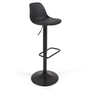 Orlando-T barstool - black synthetic leather and matt black steel 60-82 cm by Kave Home, a Bar Stools for sale on Style Sourcebook