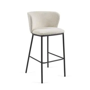 Ciselia stool with white bouclé and black metal, height 75 cm FSC Mix Credit by Kave Home, a Bar Stools for sale on Style Sourcebook