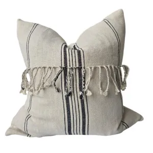 LIMITED EDITION | Malibu Breeze Linen Cushion 50cm Square - Tassel Natural | Black Striped by Macey & Moore, a Cushions, Decorative Pillows for sale on Style Sourcebook