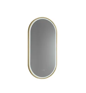 Gatsby Pill Shaped LED Mirror with Nordic Gold Frame - 90 x 45cm or 120 x 45cm 900mm x 450mm by Luxe Mirrors, a Illuminated Mirrors for sale on Style Sourcebook