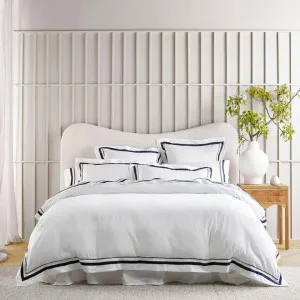 Renee Taylor Cloud Egyptian Cotton White and Navy Quilt Cover Set by null, a Quilt Covers for sale on Style Sourcebook