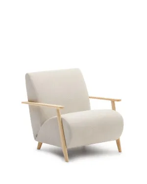 Meghan armchair in pearl chenille and with solid beech wood in a natural finish FSC Mix Credit by Kave Home, a Chairs for sale on Style Sourcebook