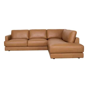 Temple Corner Chaise RHF in Ultra Leather Light Brown by OzDesignFurniture, a Sofas for sale on Style Sourcebook