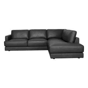 Temple Corner Chaise RHF in Ultra Leather Black by OzDesignFurniture, a Sofas for sale on Style Sourcebook