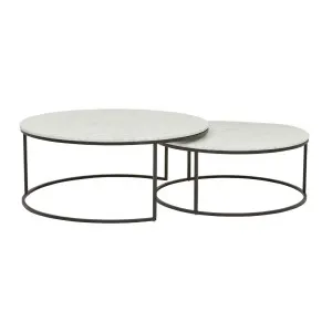 Elle Round Marble Nest Coffee Tables - Matt White Marble - Black by GlobeWest, a Coffee Table for sale on Style Sourcebook