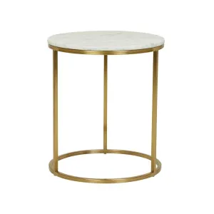 Elle Round Side Table - Matt White Marble - Brushed Gold by GlobeWest, a Side Table for sale on Style Sourcebook