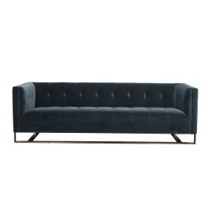 Kennedy Tufted 3 Seater Sofa - Slate Blue Velvet - Brass by GlobeWest, a Sofas for sale on Style Sourcebook