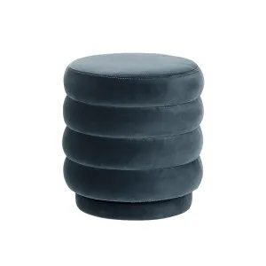 Kennedy Ribbed Round Ottoman - Slate Blue Velvet by GlobeWest, a Ottomans for sale on Style Sourcebook