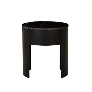 Oberon Crescent Marble Bedside - Matt Black Marble - Matt Dark Oak by GlobeWest, a Bedside Tables for sale on Style Sourcebook