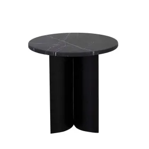 Oberon Eclipse Marble Side Table - Matt Black Marble - Matt Dark Oak by GlobeWest, a Side Table for sale on Style Sourcebook