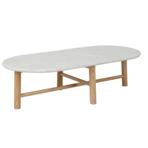 Artie Oval Marble Coffee Table - Matt White Marble - Natural Ash by GlobeWest, a Coffee Table for sale on Style Sourcebook