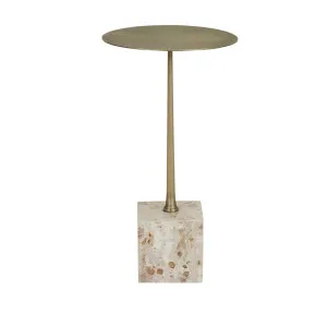 Verona Pillar Side Table - Latte - Antique Brass by GlobeWest, a Side Table for sale on Style Sourcebook