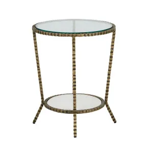 Celeste Crimp Round Side Table - White Marble - Antique Brass by GlobeWest, a Side Table for sale on Style Sourcebook