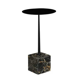 Verona Pillar Side Table - Golden Portoro - Black by GlobeWest, a Side Table for sale on Style Sourcebook